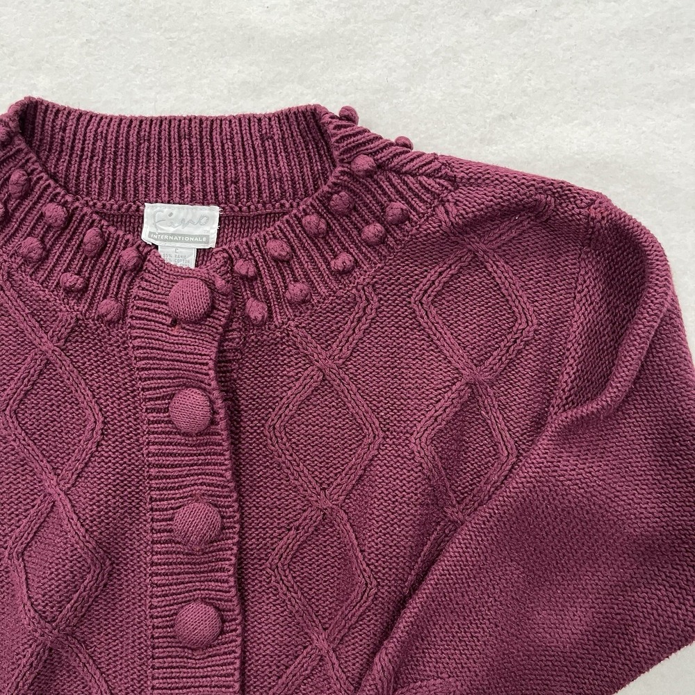 Firo Vintage 90s Chunky Textured Knit Button Front Cardigan Purple Cropped - Picture 4 of 13
